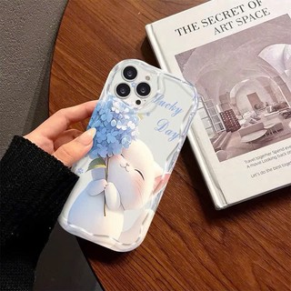 Ốp Lưng iPhone Mèo Hoa Xanh Viền Sóng Nổi, Chống Sốc, Bảo Vệ Camera - iP 7/8/X/XS/11/12/13/14/15/16/17/Plus/Pro/Max/Air