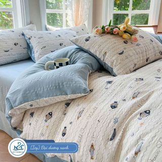 Bộ chăn ga gối Cloudy M2T Bedding đáng yêu chăn ga Hàn Quốc miễn phí bo chun drap ga giường