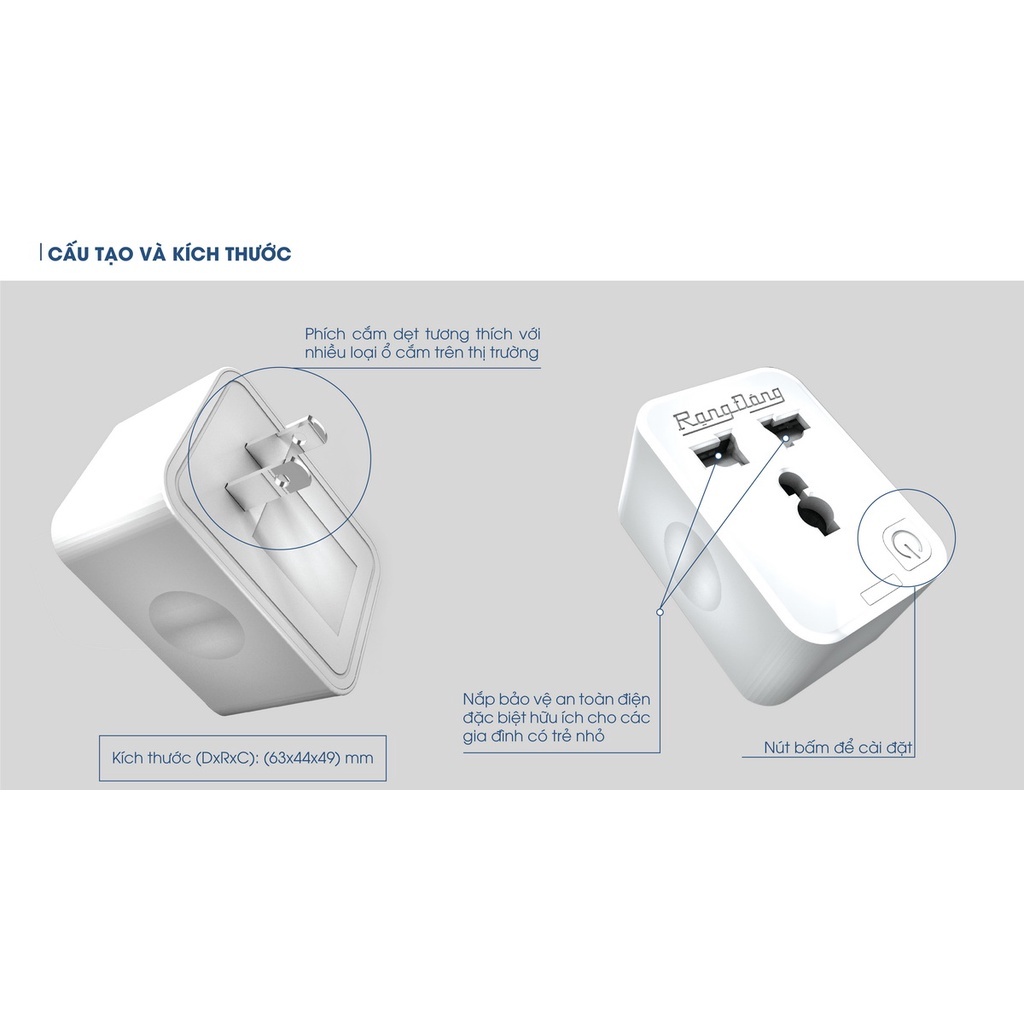 Ổ Cắm Thông Minh Wifi Rạng Đông OC01 – Điều Khiển Qua App, Hẹn Giờ Bật/Tắt, Thiết Kế Nhỏ Gọn
