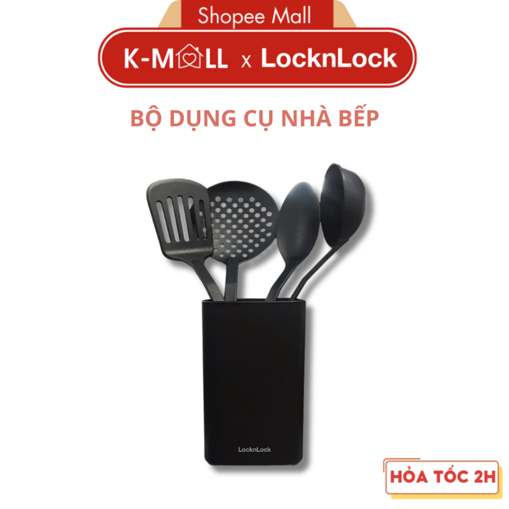 Bộ Dụng Cụ Nhà Bếp Bằng Nylon LocknLock Kitchen Tool CKT436S01, 5 Chi Tiết, Màu Xanh Dương - K-MALL