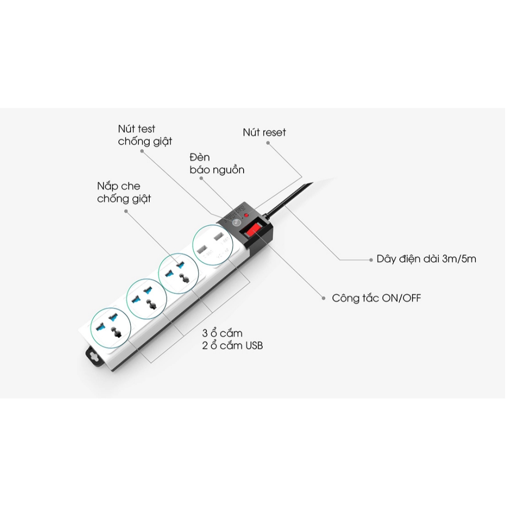 Ổ Cắm Wifi Rạng Đông OC02 – 3 Cổng Tiện Lợi,Kết Nối Wifi, Điều Khiển Qua Điện Thoại, Dây Dài 3m/5m