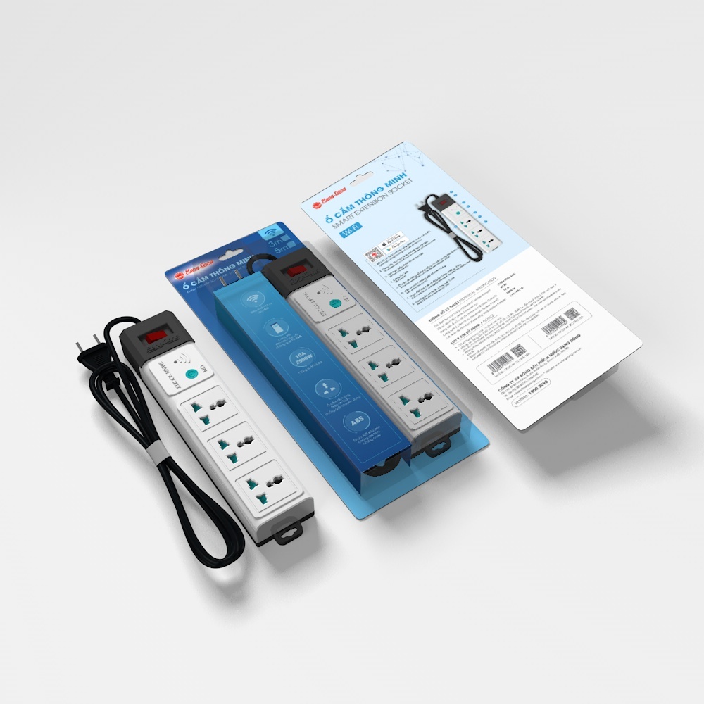 Ổ Cắm Wifi Rạng Đông OC02 – 3 Cổng Tiện Lợi,Kết Nối Wifi, Điều Khiển Qua Điện Thoại, Dây Dài 3m/5m