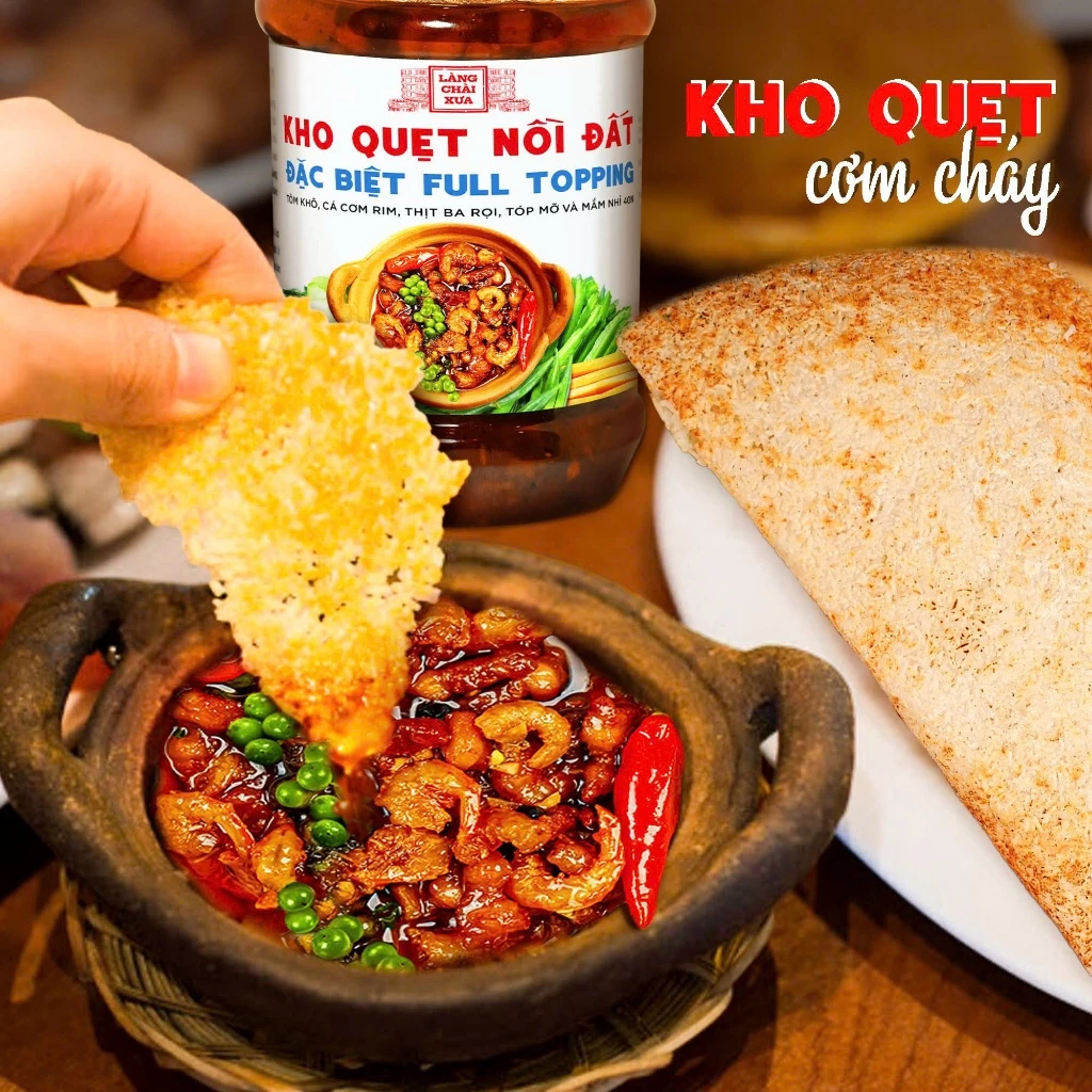 Kho quẹt nồi đất Làng Chài Xưa 250g thơm ngon đặc biệt full topping tôm khô, cá cơm rim, thịt ba rọi