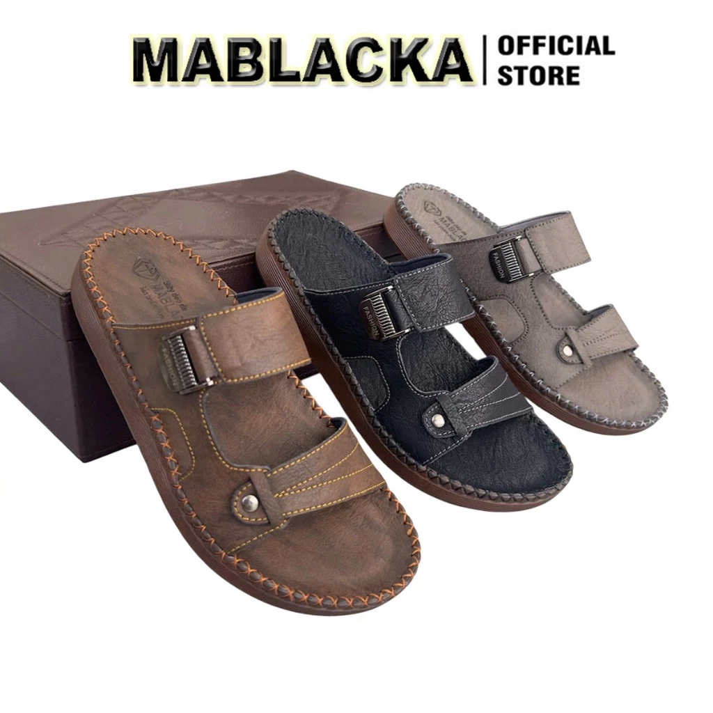 Dép da nam trung niên MABLACKA D72 đế cao 2.5cm