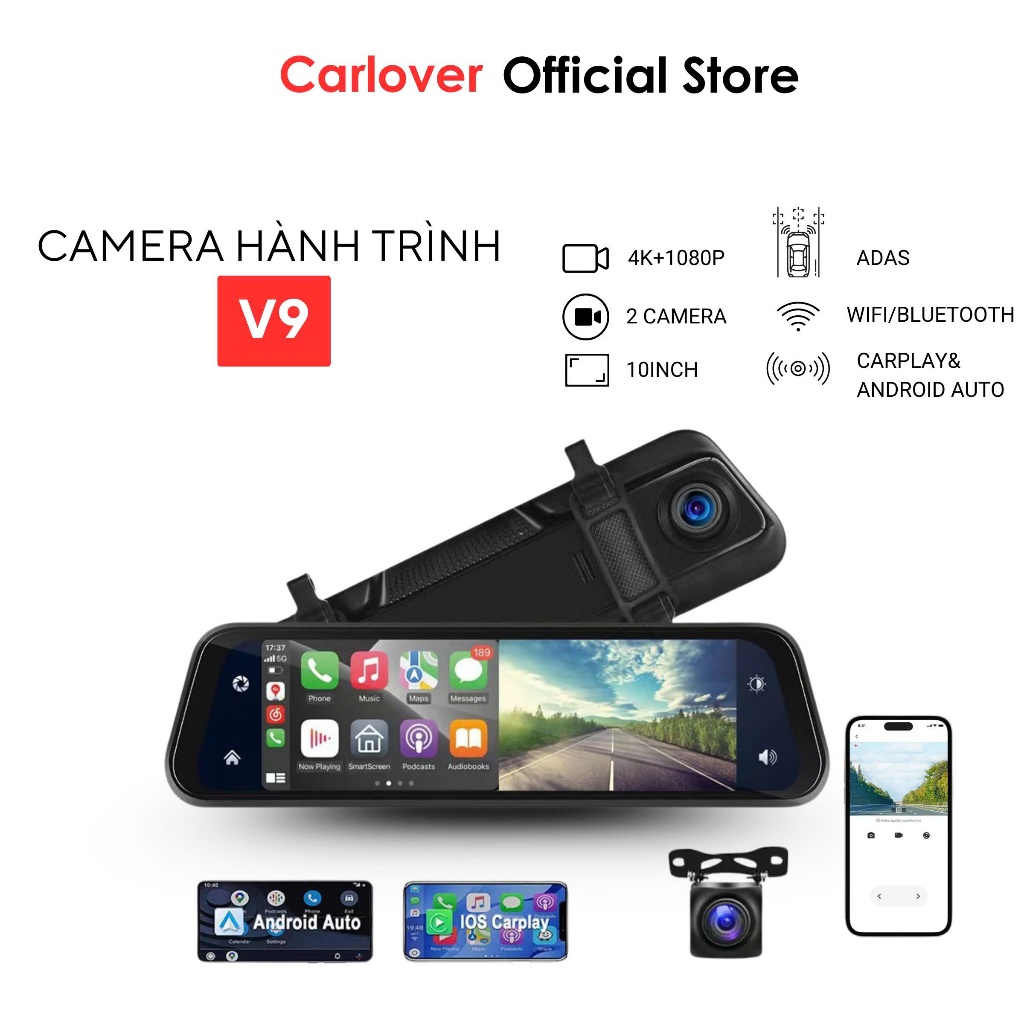 Camera hành trình ô tô A10 Kết nối Android Auto/ Apple Carplay Bản đồ chỉ đường Có điều khiển giọng nói Bảo hành 1 năm