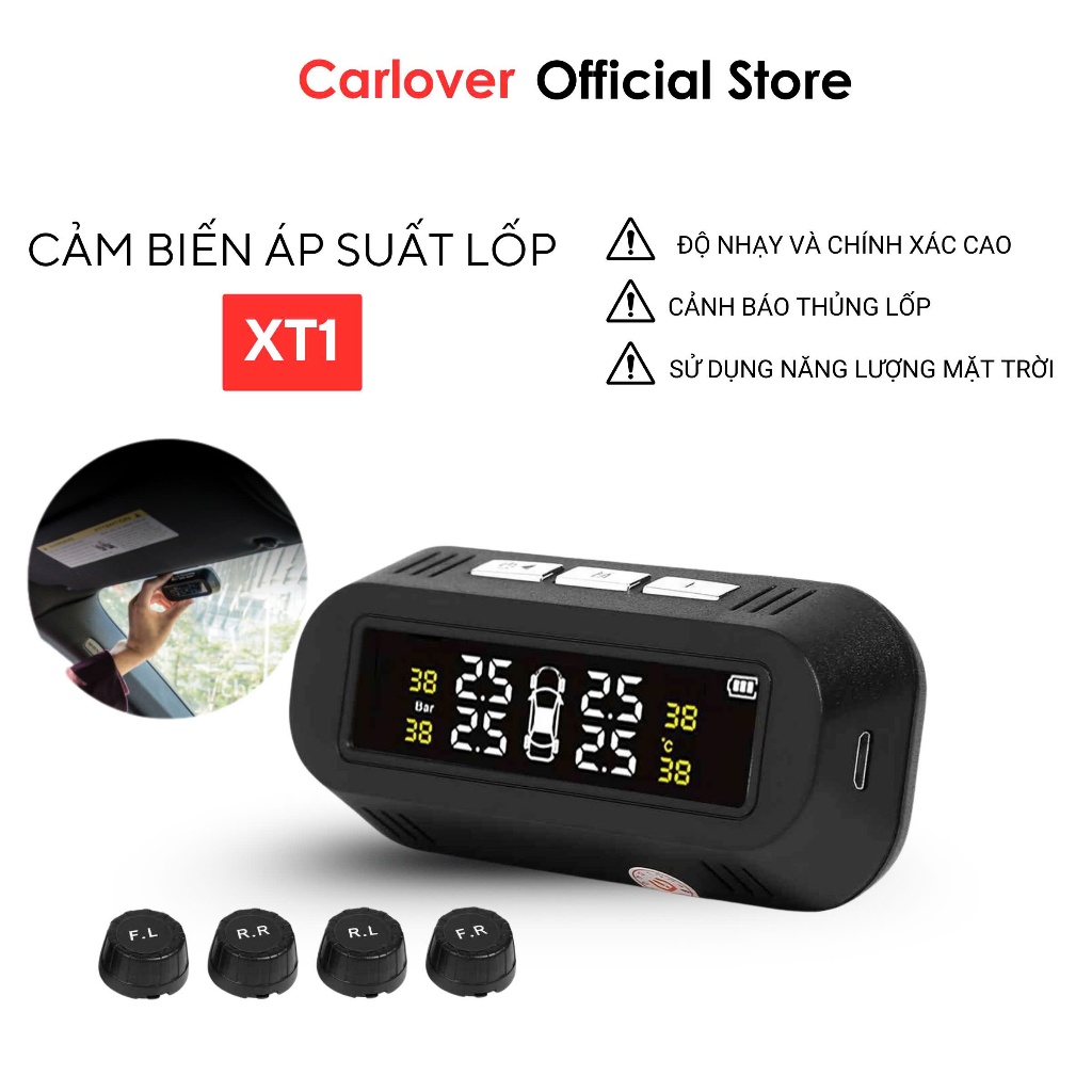 Cảm Biến Áp Suất Lốp CARLOVER, Dán Kính Lái Sử Dụng Năng Lượng Mặt Trời TPMS, Cảnh Báo Thủng Lốp - BH 12 Tháng