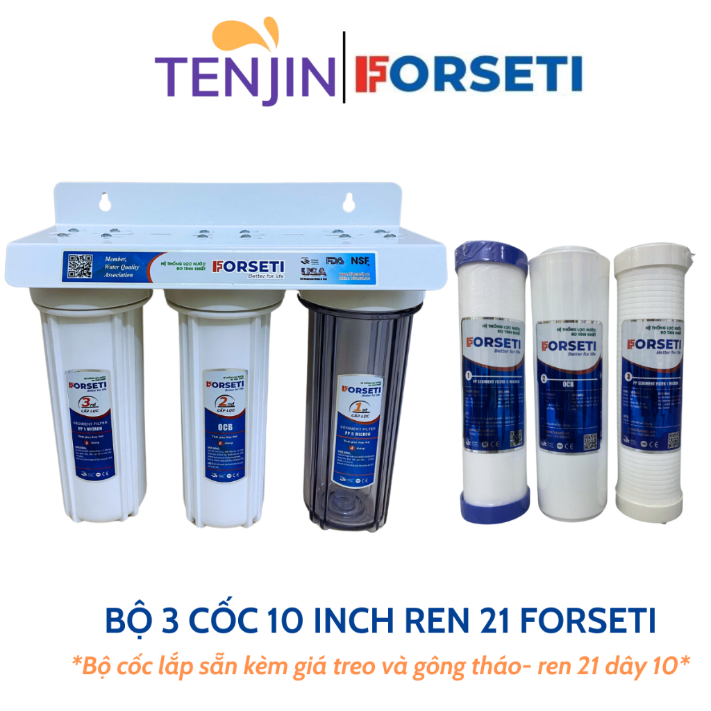 Bộ 3 Cốc 10inch Lọc Đầu Nguồn Trắng Forseti Gồm Phân Loại Full Kèm Cốc Lọc Lắp Sẵn Lõi Phụ Kiện Và Phân Loại Cốc Ko Lõi
