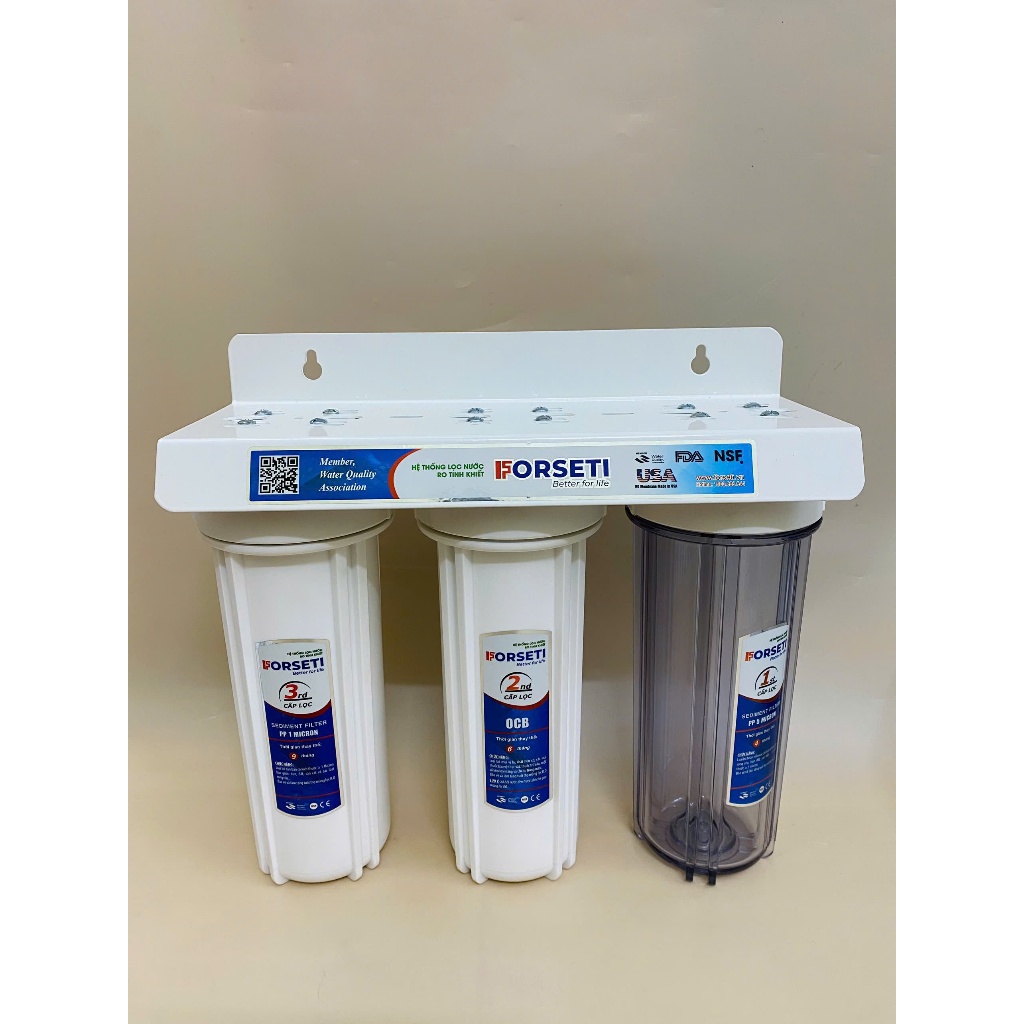 Bộ 3 Cốc 10inch Lọc Đầu Nguồn Trắng Forseti Gồm Phân Loại Full Kèm Cốc Lọc Lắp Sẵn Lõi Phụ Kiện Và Phân Loại Cốc Ko Lõi