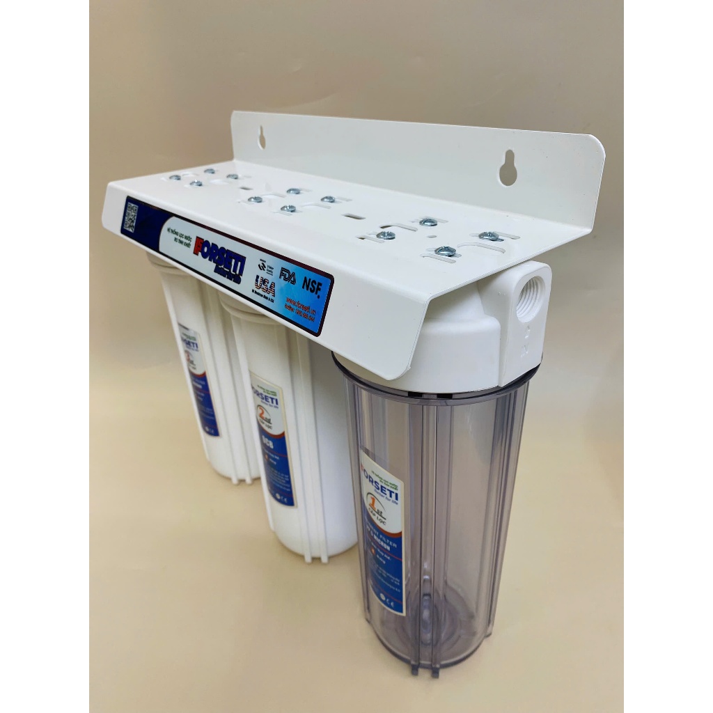 Bộ 3 Cốc 10inch Lọc Đầu Nguồn Trắng Forseti Gồm Phân Loại Full Kèm Cốc Lọc Lắp Sẵn Lõi Phụ Kiện Và Phân Loại Cốc Ko Lõi