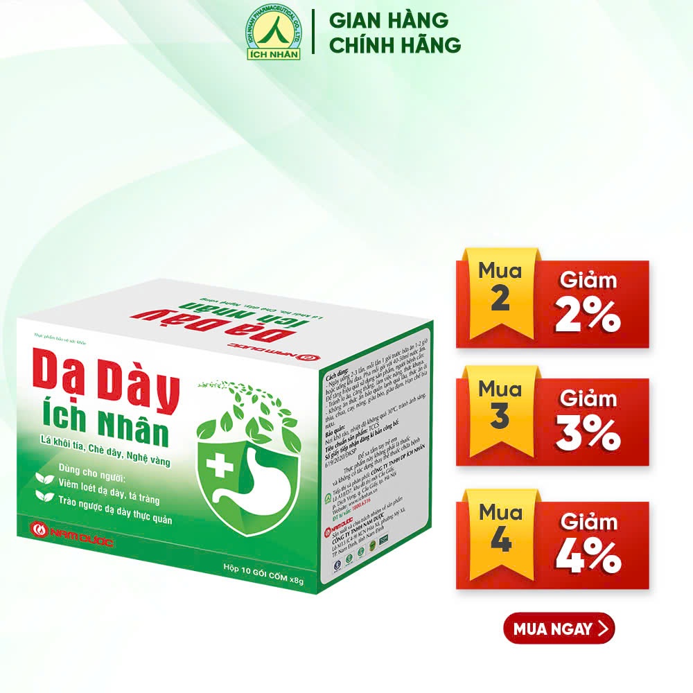 Ảnh Dạ Dày Ích Nhân bảo vệ và hỗ trợ giảm biểu hiện viêm loét dạ dày, tá tràng - hộp 10 gói DDI 1