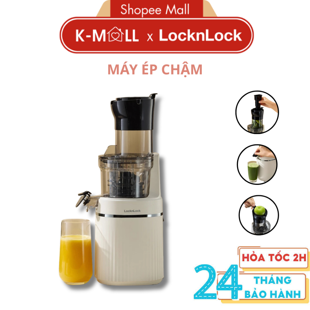Máy ép chậm trái cây LocknLock EJJ421IVY 200W, Hàng chính hãng, 2 chế độ ép, miệng rộng - K-MALL