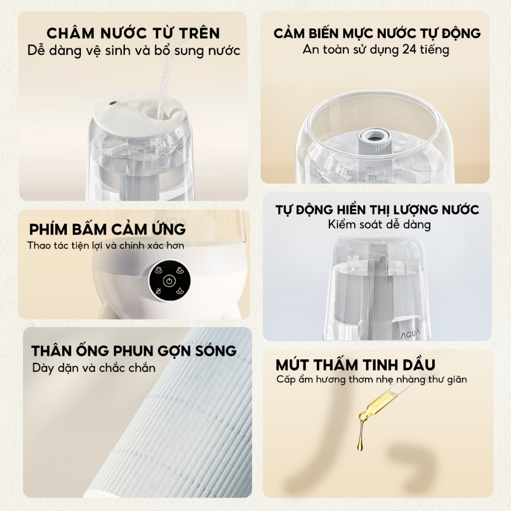 Ảnh Máy phun sương tạo ẩm AQUA HUS101R 3.5L có khay khuếch tán tinh dầu, phun sương cấp ẩm 3