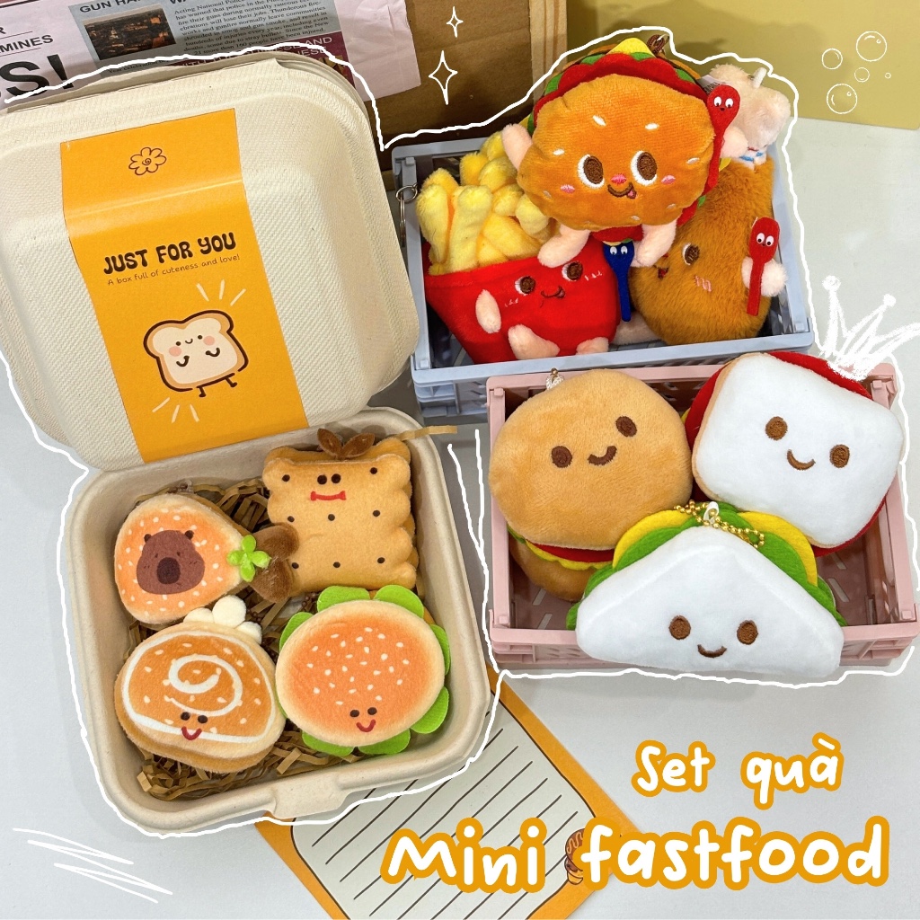 Set Quà Tặng Hộp Bã Mía Gấu Bông Móc Khoá Hình Đồ Ăn Kèm Thiệp Viết Tay Tặng Bạn Gái, Người Yêu, Bạn Thân
