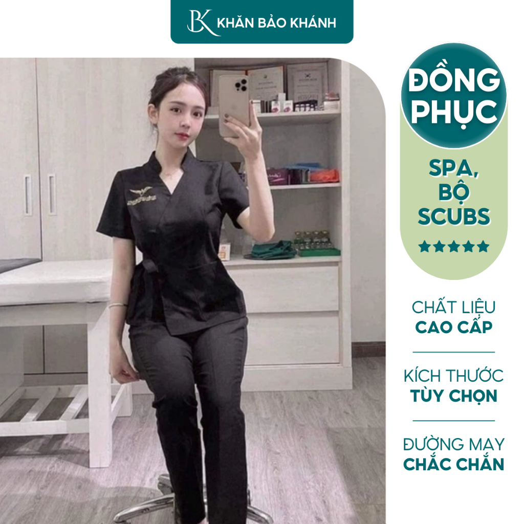 Đồng phục spa màu đen chất cotton lạnh siêu đẹp loại 1