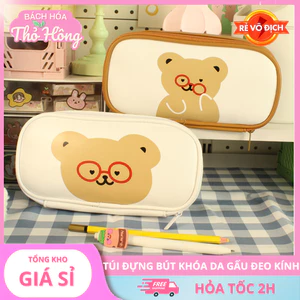 Hộp đựng bút, túi đựng bút khóa da gấu đeo kính KT 22*11