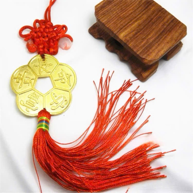 Đồng Xu Hoa Mai Kim Tiền kết dây Vật phẩm Chiêu Tài trang trí ô tô, văn phòng, nhà cửa
