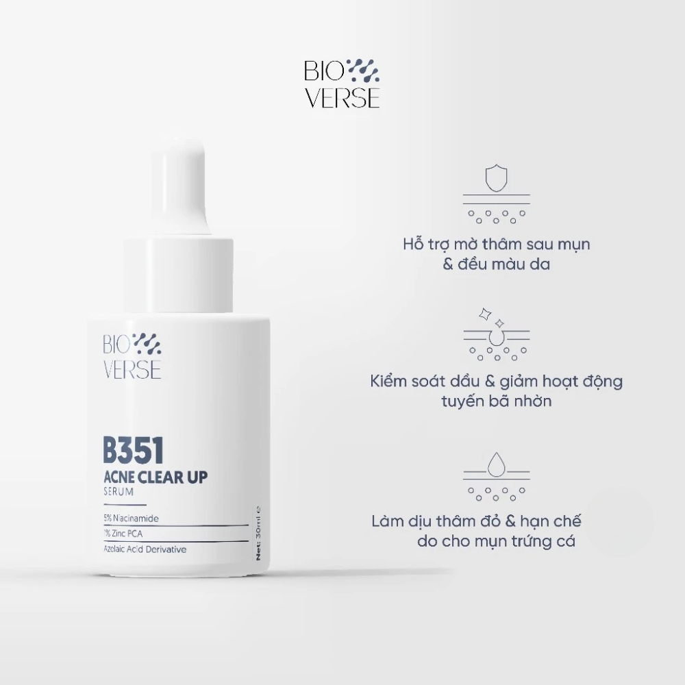 Ảnh Tinh chất Bioverse B351 Acne Clear up Niacinamide 5% + Zinc 1% 30ml hỗ trợ giảm mụn hiệu quả 2