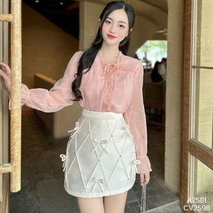 Áo sơ mi nữ tơ ánh kim bèo cổ buộc dây Hàn Quốc A2581 Kymie