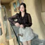 Áo sơ mi nữ tơ ánh kim bèo cổ buộc dây Hàn Quốc A2581 Kymie
