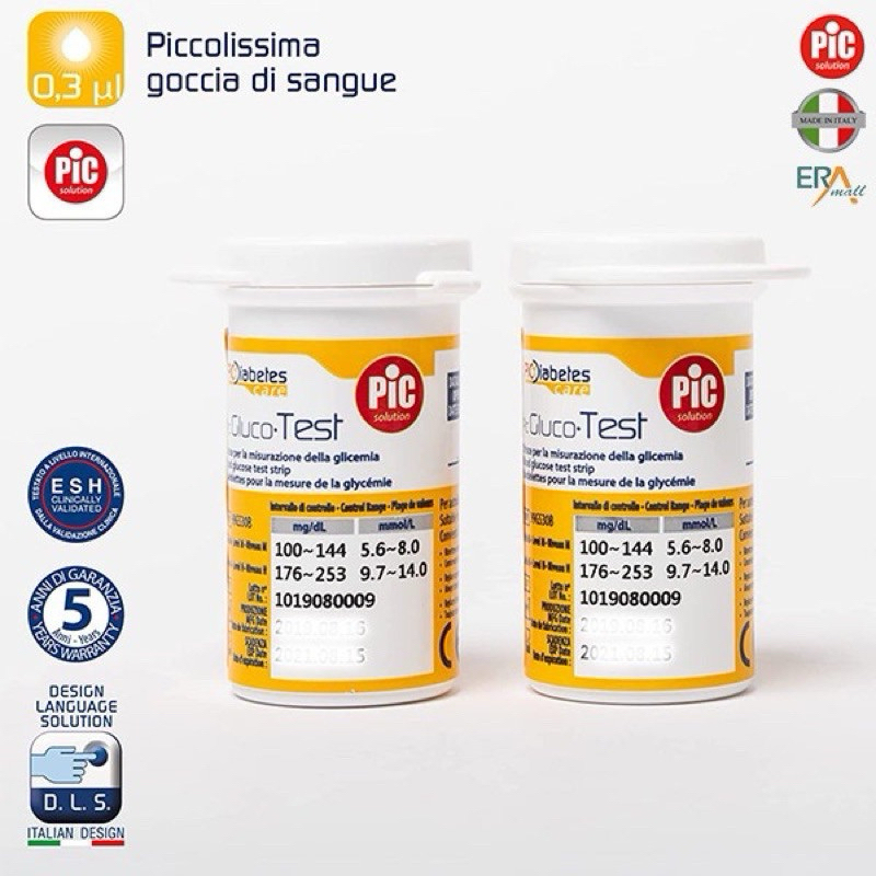 Que thử đường huyết PIC GLUCO TEST( Hộp 1 lọ 25 que)