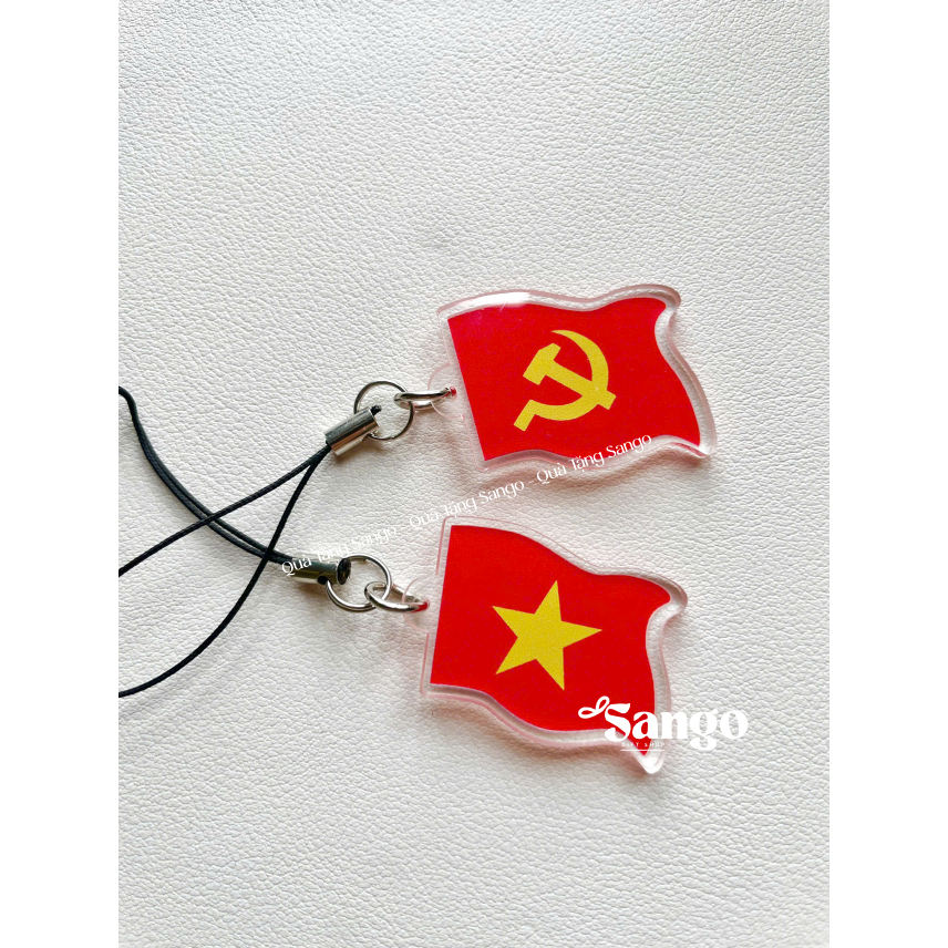 (Siêu Rẻ)Dây treo 2 mặt hình cờ Đảng,cờ Việt Nam, chất liệu mica trong suốt, dùng làm kỷ niệm, treo điện thoại- Sango