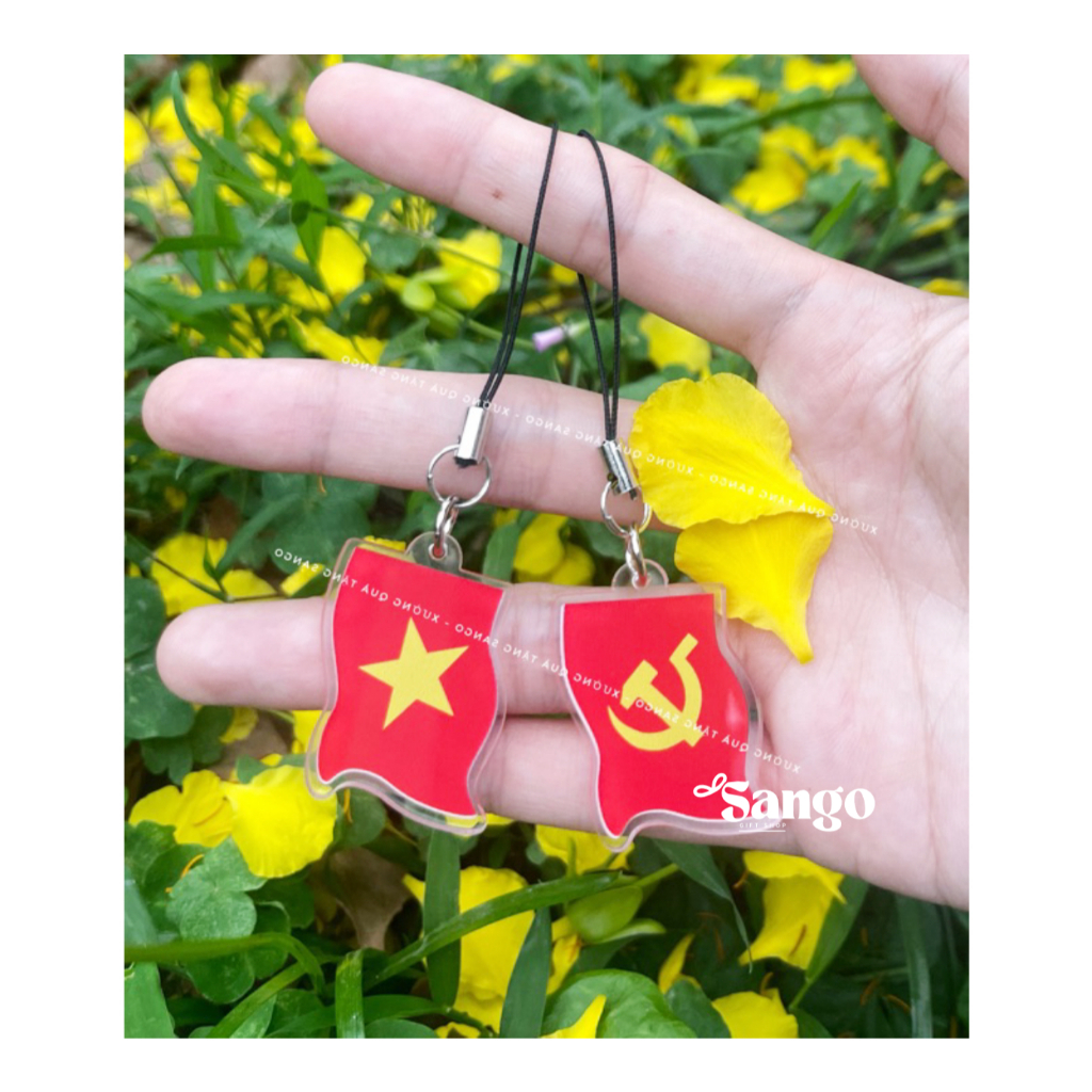 (Siêu Rẻ)Dây treo 2 mặt hình cờ Đảng,cờ Việt Nam, chất liệu mica trong suốt, dùng làm kỷ niệm, treo điện thoại- Sango