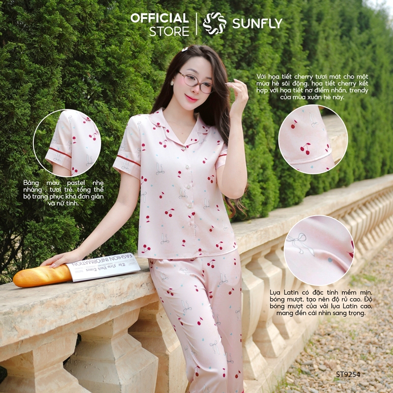 Ảnh Bộ pijama nữ lụa latin SUNFLY áo cộc quần ngố ST9254 2