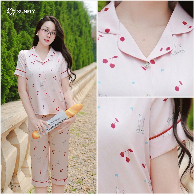Ảnh Bộ pijama nữ lụa latin SUNFLY áo cộc quần ngố ST9254 4