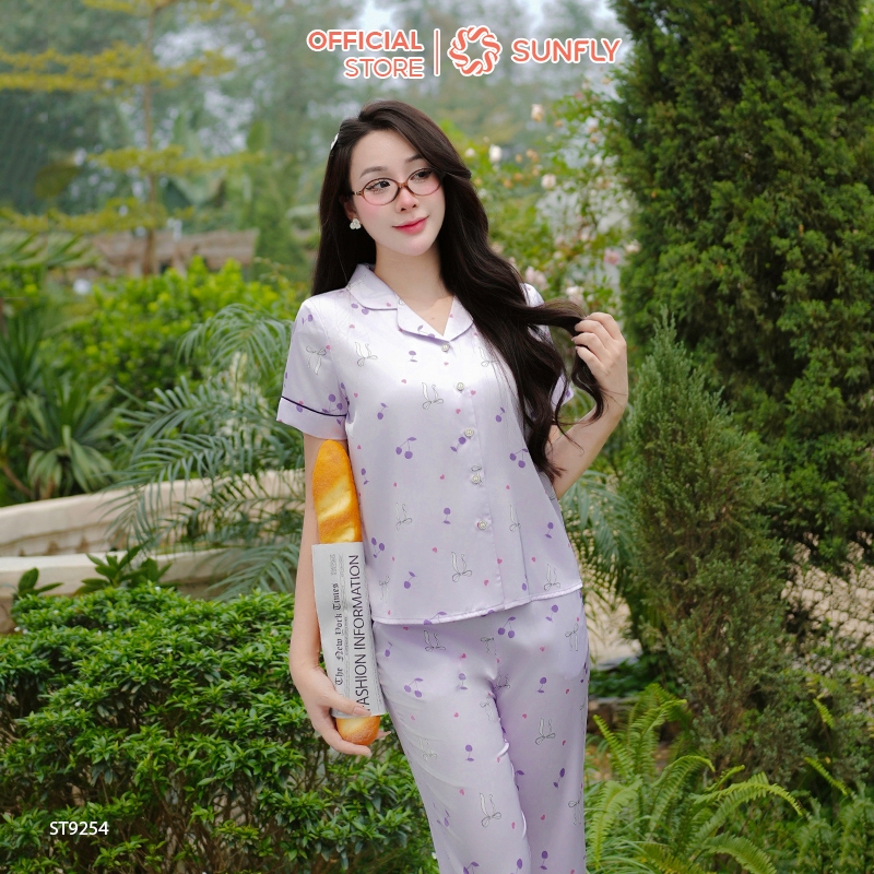 Ảnh Bộ pijama nữ lụa latin SUNFLY áo cộc quần ngố ST9254 1