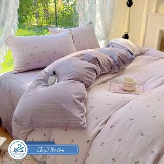 Bộ chăn ga gối Cloudy M2T bedding Kẻ Hàn Quốc, vỏ chăn mền, drap gường và 2 vỏ gối
