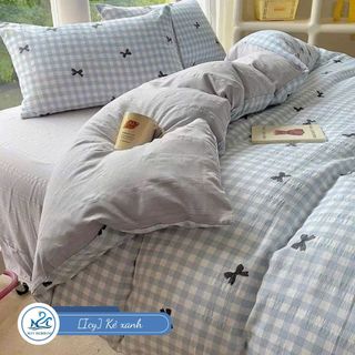 Bộ chăn ga gối Cloudy M2T bedding Kẻ Hàn Quốc, vỏ chăn mền, drap gường và 2 vỏ gối