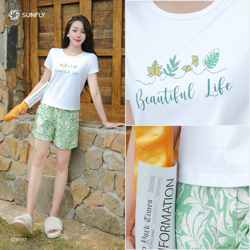 Ảnh Đồ bộ mặc nhà nữ áo cotton compact cộc tay quần sooc linen ST9197 3