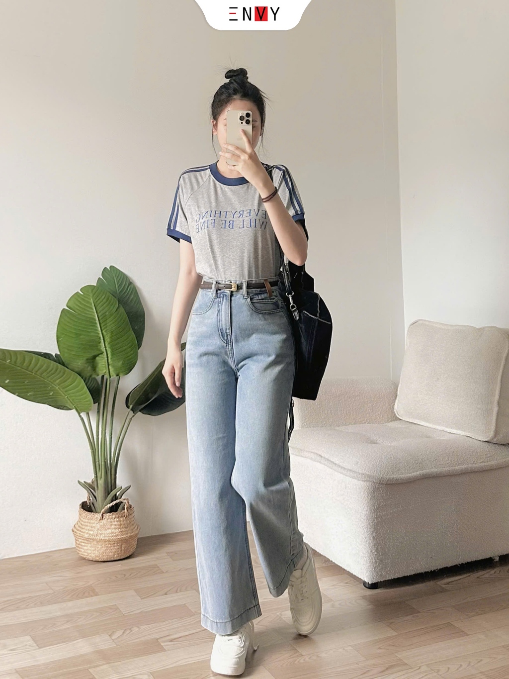 Ảnh Quần Jean Suông Vải Mềm Dáng Ngắn (93cm) Bản Lai To ENVY J171 1
