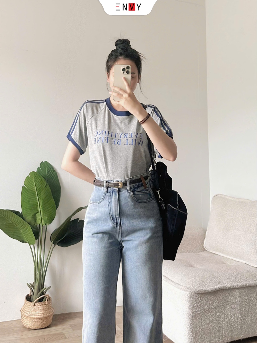 Ảnh Quần Jean Suông Vải Mềm Dáng Ngắn (93cm) Bản Lai To ENVY J171 2