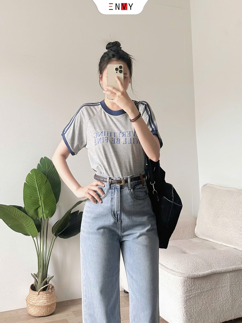 Ảnh Quần Jean Suông Vải Mềm Dáng Ngắn (93cm) Bản Lai To ENVY J171 3