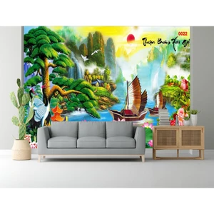 Tranh Dán Tường In 3D Sơn Thuỷ Hữu Tình Kích Thước Mẫu Mã Theo Yêu Cầu