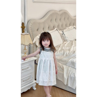 Váy bé gái, Sét áo cotton cúc xám mix váy ren trắng cho bé gái