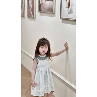 Váy bé gái, Sét áo cotton cúc xám mix váy ren trắng cho bé gái