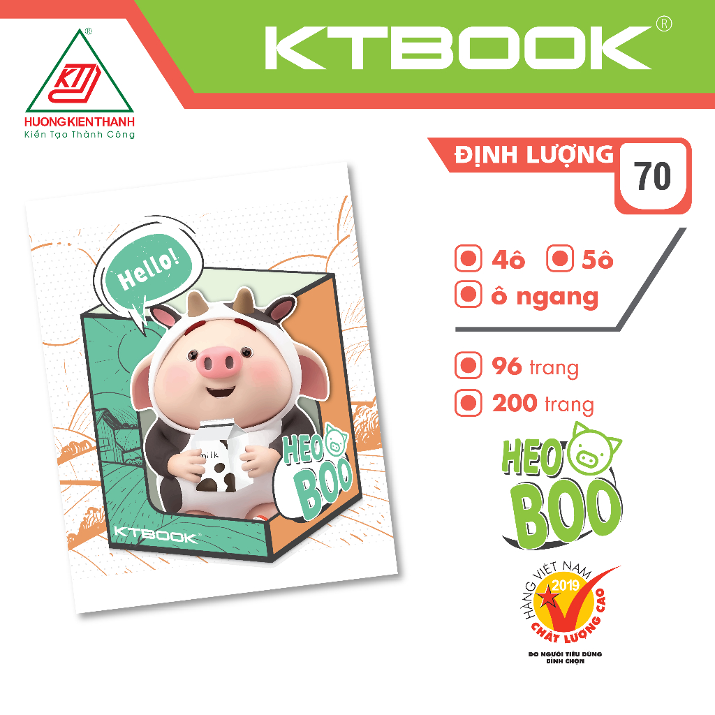 Gói 10 cuốn Tập học sinh KTBOOK cao cấp Heo Boo giấy trắng ĐL 70 gsm ...