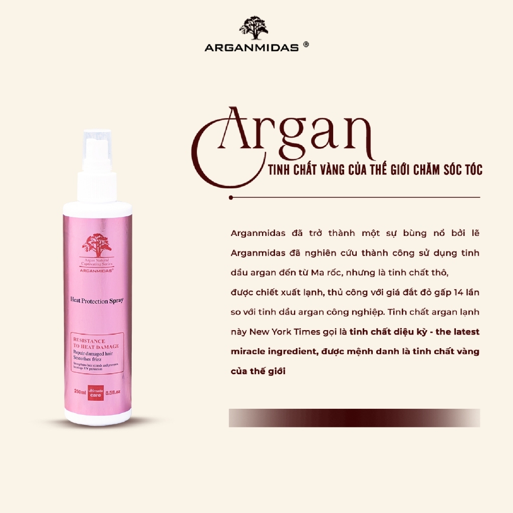 Ảnh Xịt dưỡng bảo vệ tóc Arganmidas, Xịt dưỡng trước khi sấy và tạo kiểu, siêu dưỡng tóc hư tổn, tóc mềm mượt - 250ml 2
