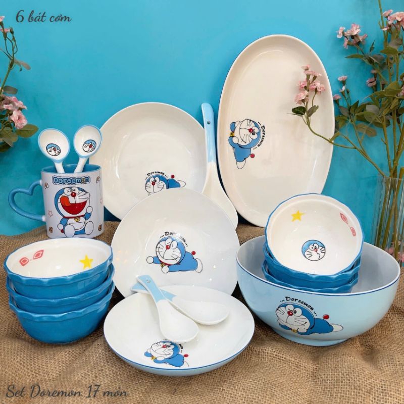 Tách lẻ set bát đĩa sứ doremon | Shopee Việt Nam