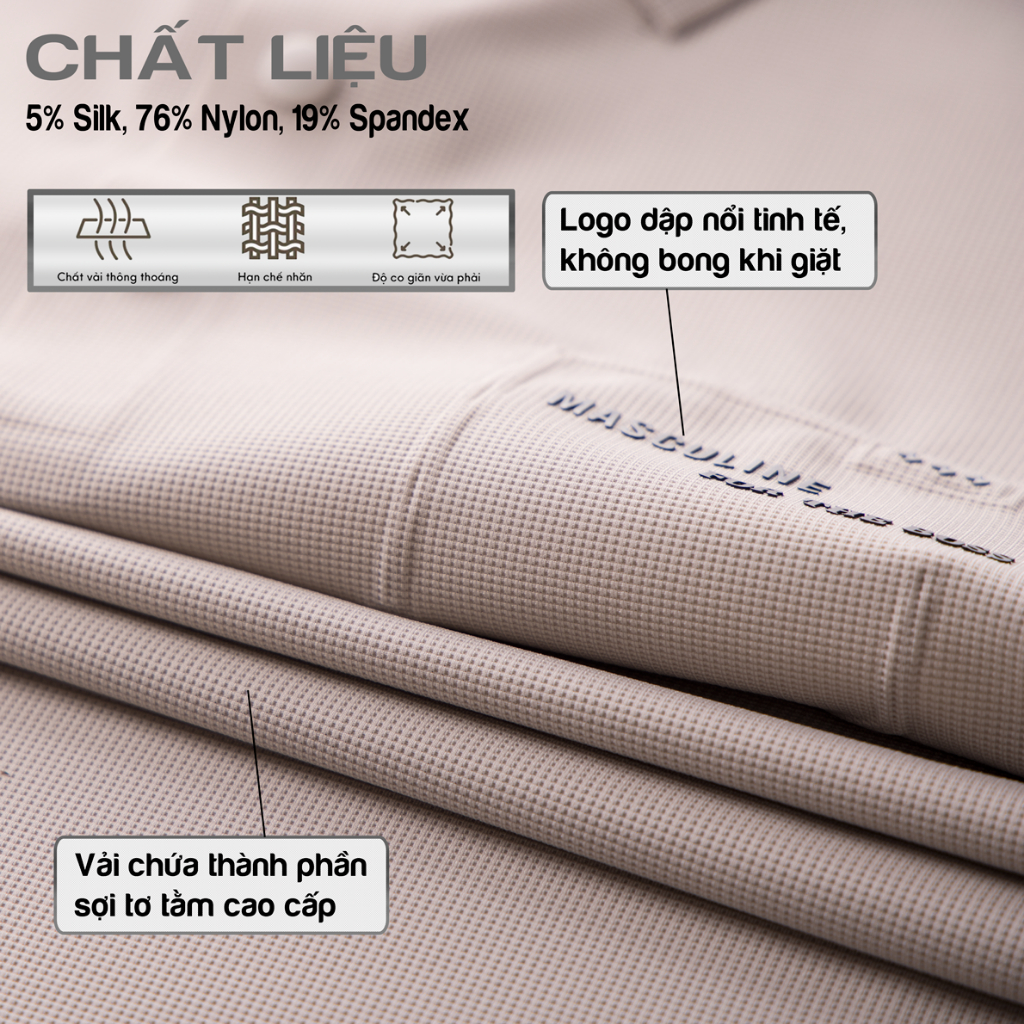 Áo polo nam cao cấp MASCULINE MPL507 Chất liệu sợi tơ tằm mềm mại co giãn bền màu Form Slim Fit