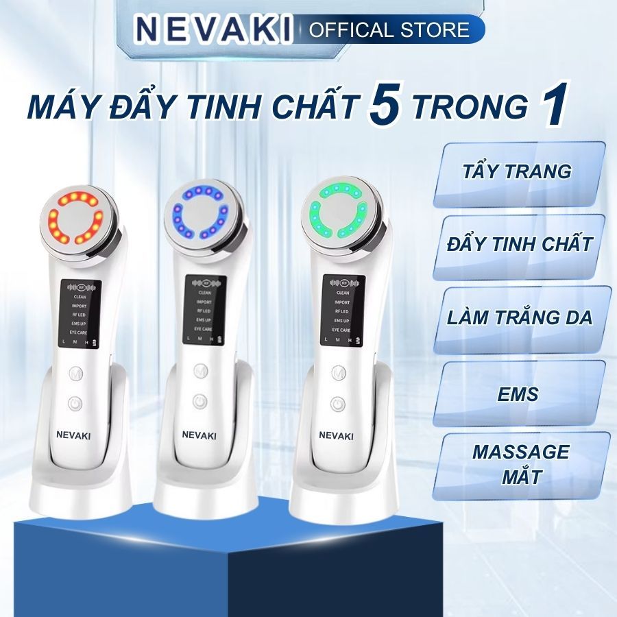 Máy đẩy tinh chất nâng cơ 5 trong 1 NEVAKI tẩy trang đẩy tinh chất làm trắng da EMS và massage mắt