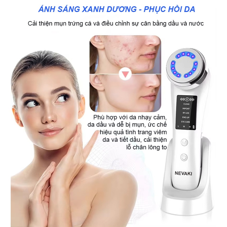 Máy đẩy tinh chất nâng cơ 5 trong 1 NEVAKI tẩy trang đẩy tinh chất làm trắng da EMS và massage mắt