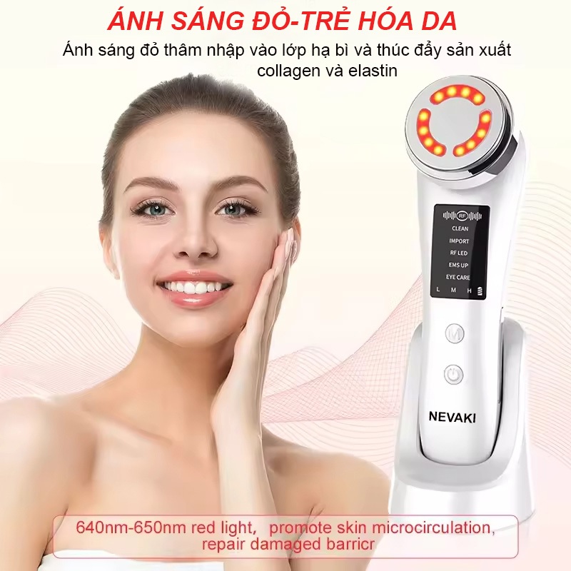 Máy đẩy tinh chất nâng cơ 5 trong 1 NEVAKI tẩy trang đẩy tinh chất làm trắng da EMS và massage mắt