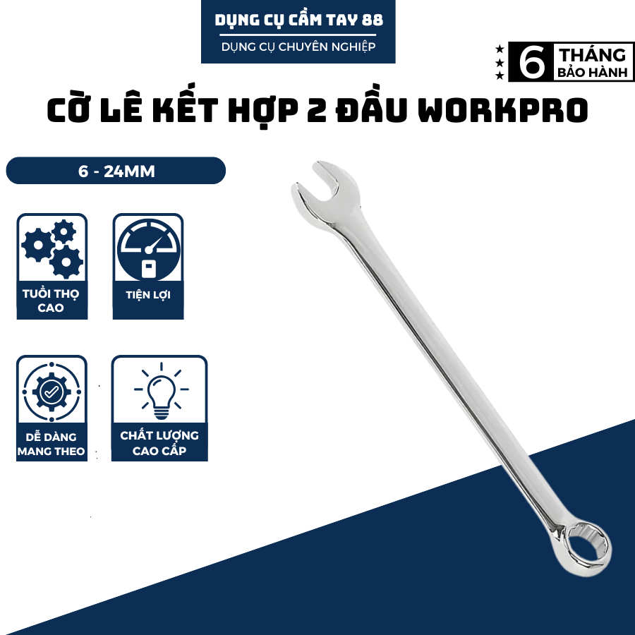 Cờ lê kết hợp 2 đầu WORKPRO 6-7-8-9-10-11-12-13-14-15-16-17-18-19-21-22-24mm bằng thép Cacbon mạ crom - Hàng chính hãng