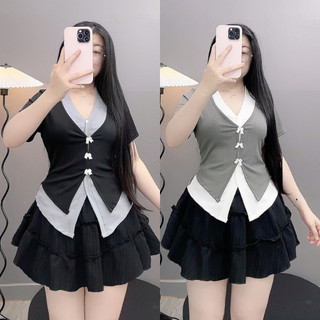 Set Bộ Bigsize Nữ Áo Thun Kiểu Kèm Chân Váy Xòe Dễ Thương Nữ Tính Cho Chubby (60-95Kg) SET977
