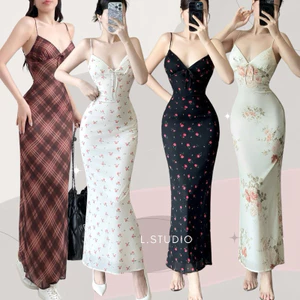 KATE [L.Studio] Đầm 2 dây dáng dài đuội cá nhẹ SẴN MUSH ngực, cổ V sâu quyến rũ. Chất thun lưới mesh