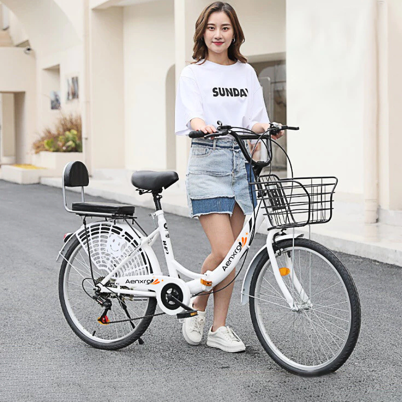 Xe đạp gấp cho gia đình 24/26 inch nữ yên xe thoải mái có giỏ 7 tốc độ phong cách cổ điển