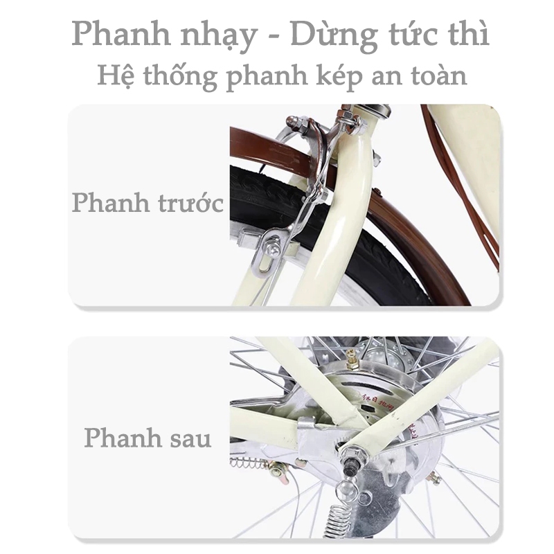 Xe đạp gấp cho gia đình 24/26 inch nữ yên xe thoải mái có giỏ 7 tốc độ phong cách cổ điển